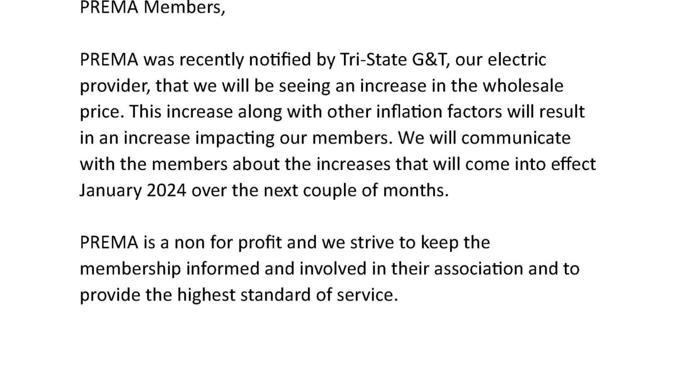 Courtesy message to the members notifying them of the rate increase.  
